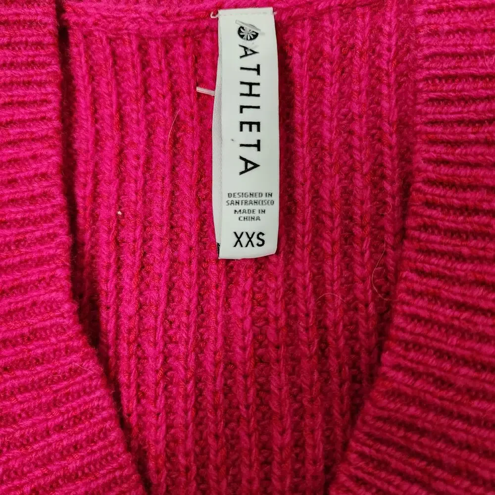 Athleta Shasta Sweater Pink Wool Blend Women’s XXS V-Neck NWT $149